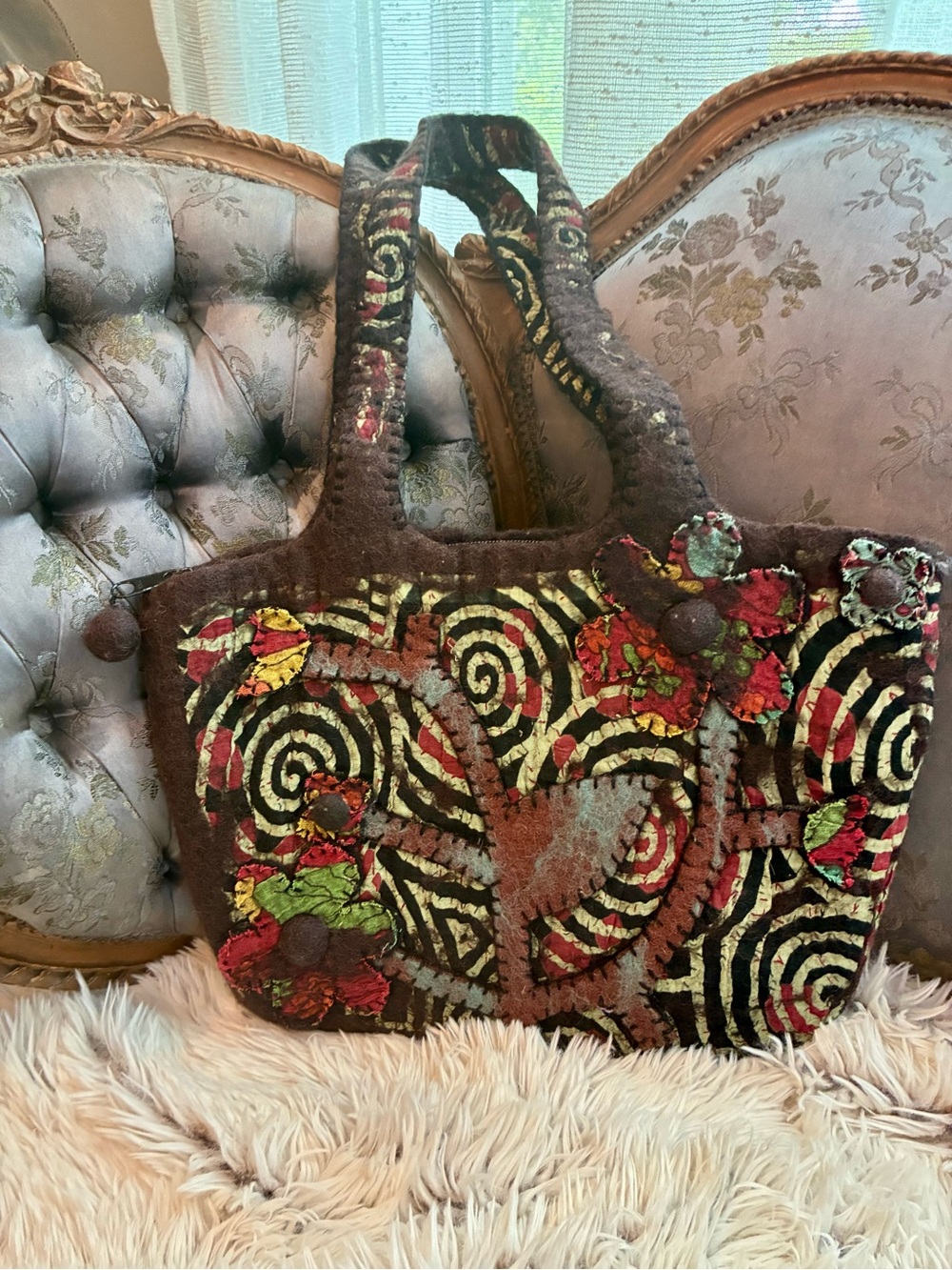 Boho Wool  Felted Brown Tote